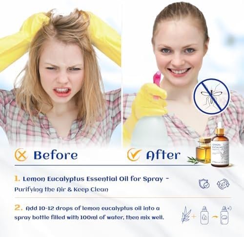 HIQILI Lemon Eucalyptus Essential Oil for Spray, Aromatherapy & Diffuser