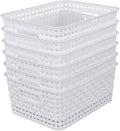 Sandmovie White Plastic Rattan Storage Baskets, 6 Packs