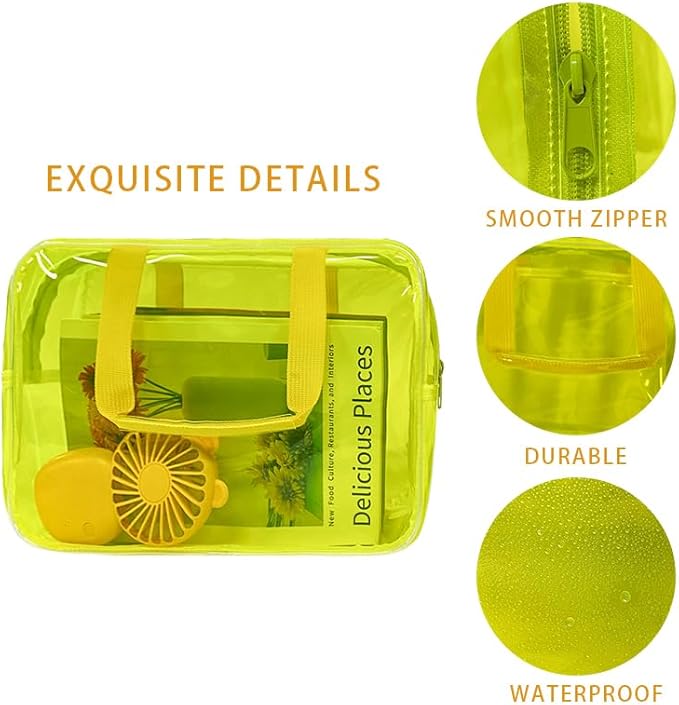 TotePrint Yellow PVC Pure Color Transparent Gift Pouch Wash Travel Makeup Cosmetic Bag with Handle for Travel Bathroom Toiletry Organizer (Yellow)