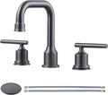 WOWOW Widespread Bathroom Faucet Brass Bathroom Sink Faucet Dark Grey Vanity Tap 3 Hole with Drain and Supply Lines, 2 Handle Basin Mixer Taps 3 Pieces