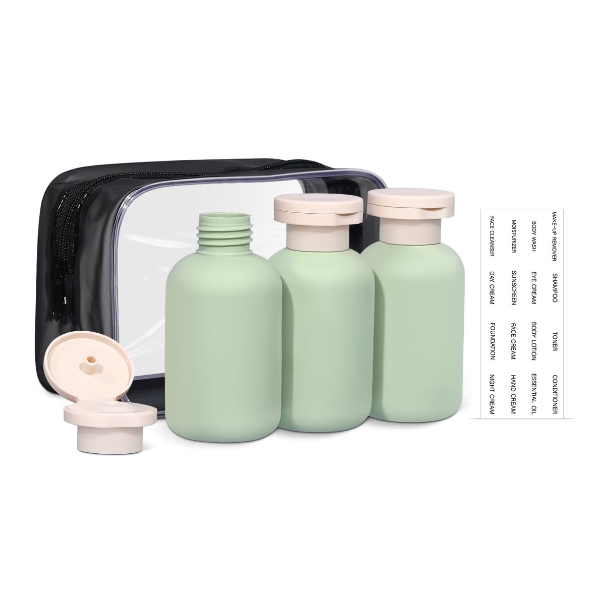 ASEVAT3.4oz 3Pcs Green Plastic Refillable Travel Shampoo and Conditioner Bottles Plastic Refillable Travel Shampoo Bottles with Flip Cap Shampoo and Conditioner Dispenser