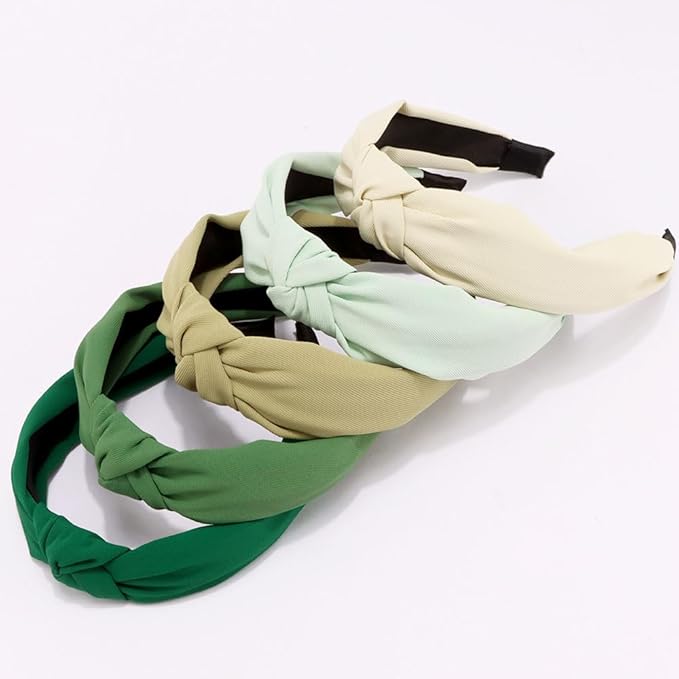 AHONEY 5 Pack Green Knotted Headbands for Women Trendy Fashion Thick Headbands Top Knot Non Slip Cute Hair Accessories Headband Pack Diademas Para Mujer