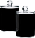 Black Qtip Holder Organizer Dispenser Cotton Swabs Cans Plastic Jars with Lid Set 2 Pack Bathroom Storage Canister for Cotton Ball Floss Cotton Pads