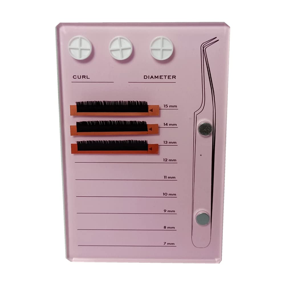 Eyelash Grafting Pallet, Acrylic Lash Tile holder, 7-15mm Scale Glue Cups Eyelash Extensions Storage Gasket Pads with Suction for Tweezers (pink)