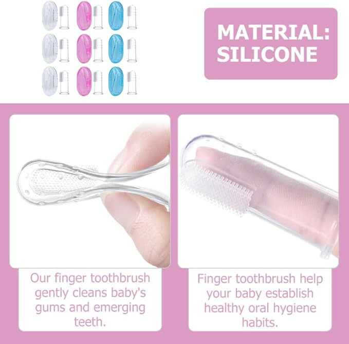 Baby Finger Toothbrush, 9Pcs Silicone Oral Cleaner for Infant and Toddler with Soft Bristles and Storage Boxes Gentle Finger Brush for Kids Teeth and Gum Care