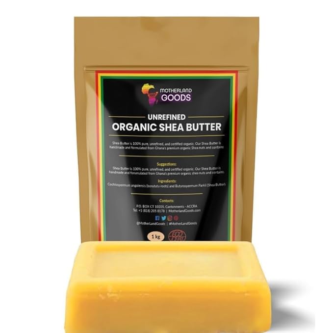 Motherland Goods 100% Raw Unrefined Organic Ivory Shea Butter, For All SkinTypes, Spread Easy to Moisturize Dry Skin, DIY Skincare like Body Butters and Hair Care (8 Oz)