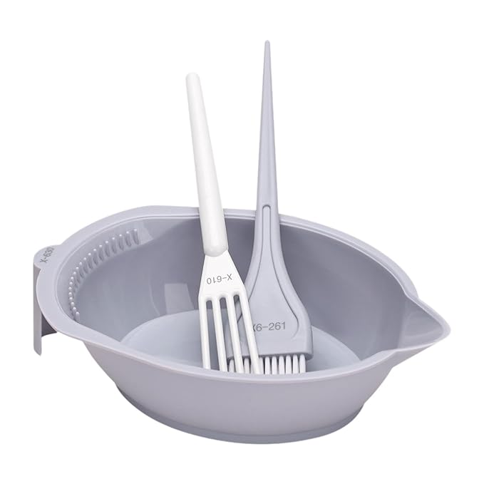 3-Piece Hair Dye Coloring Kit with Mixing Bowl, Brush, and Stirrer, Grey, for Home and Salon Use