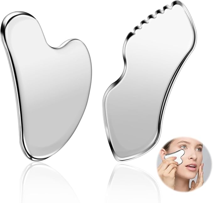 heqxwl 2 Pcs Stainless Steel Scraping Facial Tool for Jawline Sculpting and Decongestive Lymphatic Drainage, Face Massager Tool