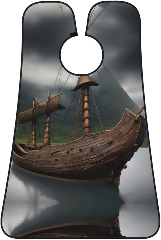Viking Boat Print Beard Bib Apron For Men, Beard Hair Catcher For Men Shaving Trimming,Beard Cape Cloth