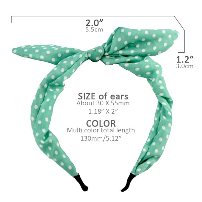 eyxformula 6 Pcs Colorful Headbands, Fashion Floral Polka Dot Stripe Bow Headbands Randomly, Lovely Ears Hairbands Knot Hair Bands Hair Accessories for Women, Girls