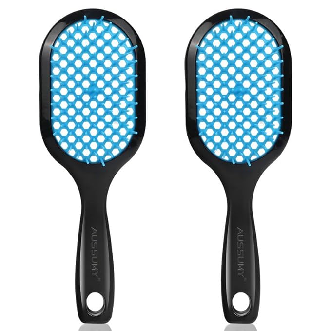 Aussumy Vented Detangling Hair Brush - 2 Pack Detangler Hairbrush for Effortless Tangle Removal - Ultra-Soft Bristles -For Natural Curly Straight Wet Dry Damaged Hair for Women Men Kids