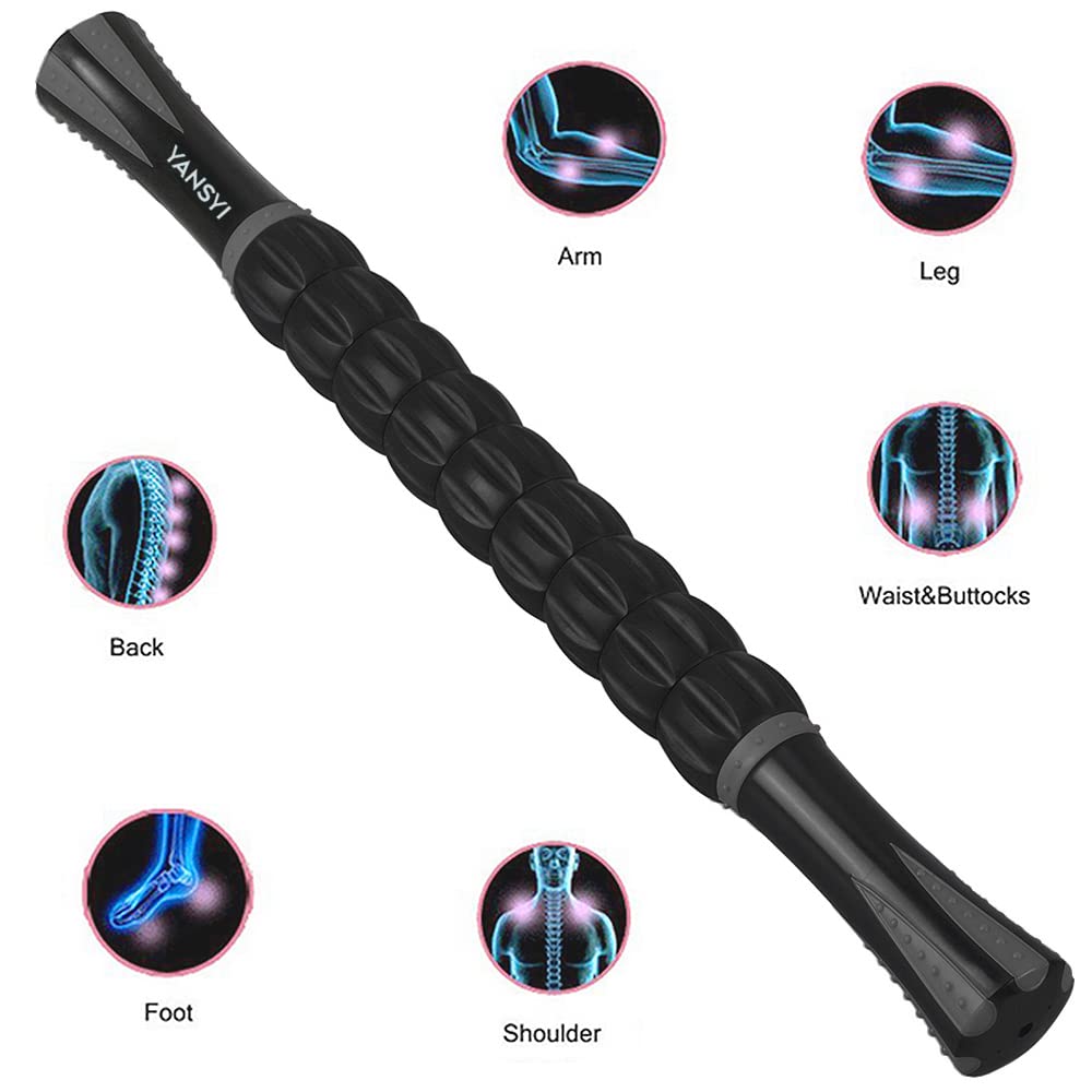 YANSYI Professional 9-Roller Deep Tissue Massage Stick - Portable Muscle Recovery Roller for Athletes, Relieves Post-Workout Soreness & Leg/Back Pain - Portable Physio Tool (Gray)