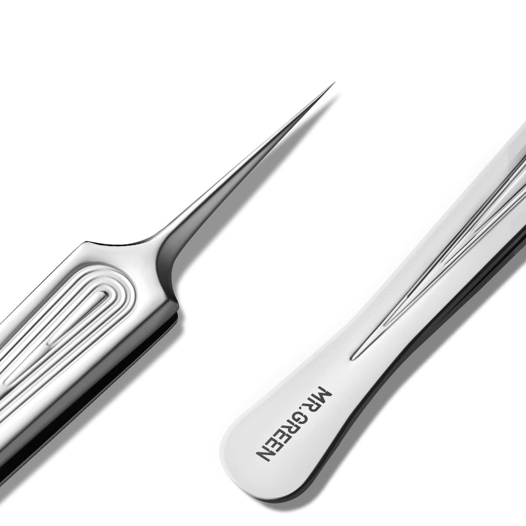 MR.GREEN Ingrown Hair Tweezers Needle Nose Pointed Tips Tweezers For Eyebrows Splinters Blackhead Removal Acne Clip Extractor (Short)