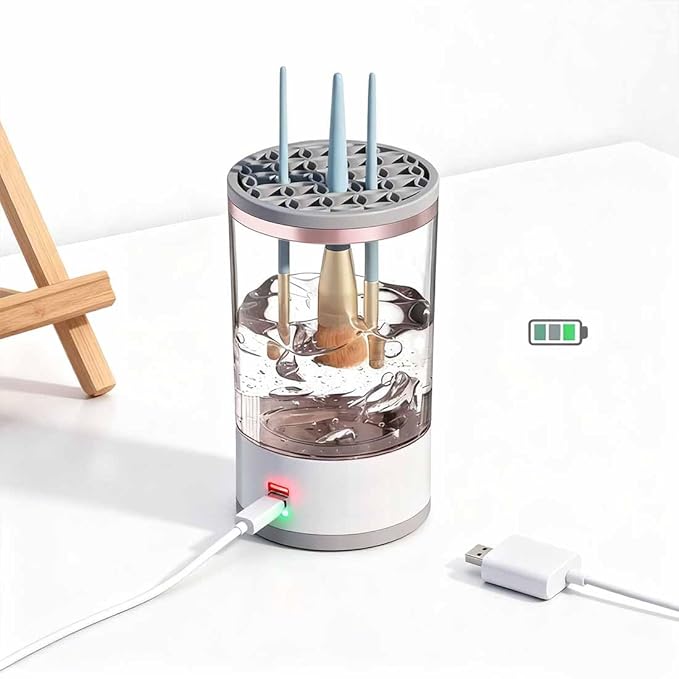 Cosmetic Brush Cleaner, 2026 New Electric Makeup Brush Cleaner Machine, Makeup Sponge Cleaner Machine with Dual Power Options for Deep Cleaning All Types of Makeup Brushes (White, Charging)