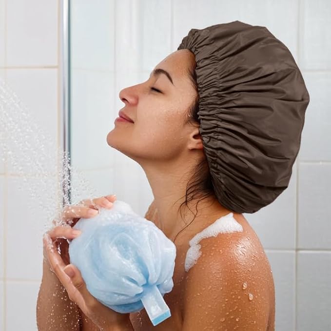 Edoneery Reusable Shower Caps for Women, Waterproof Long Hair Bonnet