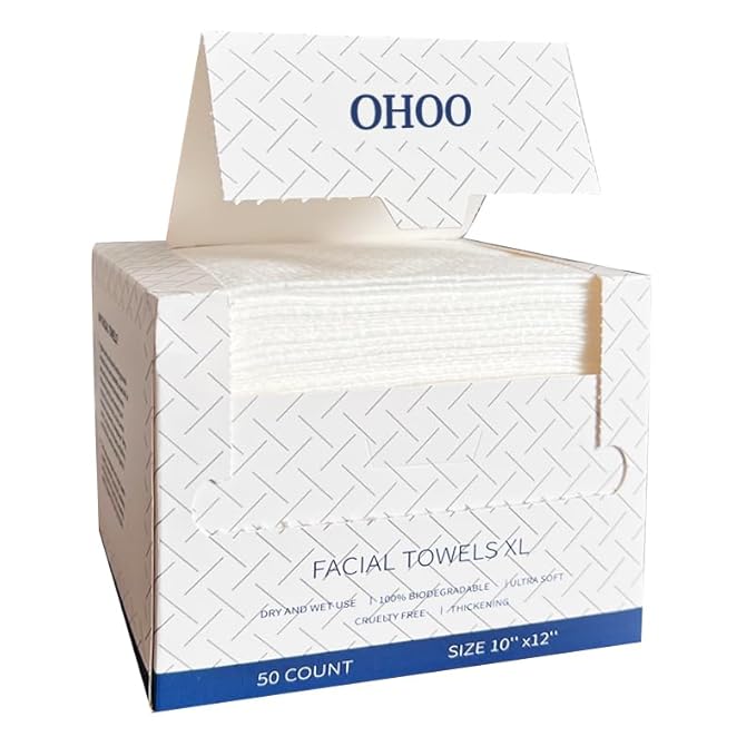 Disposable Face Towels 10"×12" Makeup Remover and Clean Soft and Thick Dry Wipes Facial Tissue XL Towelettes 50 Count