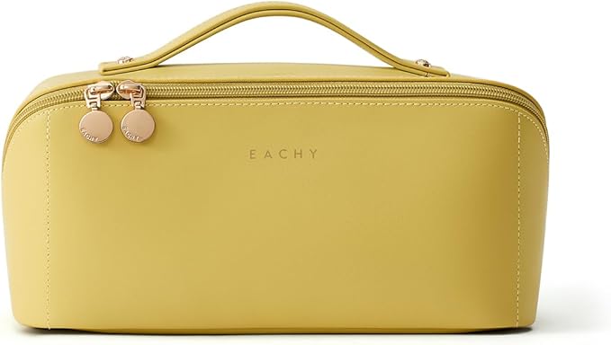 EACHY Travel Makeup Bag,Large Capacity Cosmetic Bags for Women,Portable Pouch Open Flat Toiletry Bag Make up Organizer with Divider and Handle