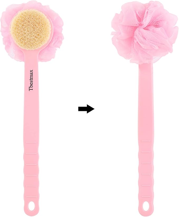 Tbestmax Loofah Back Scrubber Long Handle Shower Body Brush with Soft Mesh Sponge for Women Skin Exfoliating Bath, Massage
