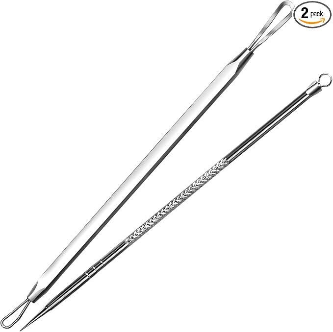 Teenitor Pimple Extractor Acne Treatment Tool Surgical Grade Blackhead Comedone Removal 2-in-1 Popper Tool for Face Nose Blackhead Extractor Tool Silver