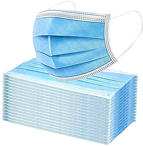 PURE GEM [Pack of 150] Single Use Disposable Blue Face Mask, Soft on Skin, 3-ply Masks Facial Cover with Elastic Earloops Great For Home, Office, School, and Outdoors