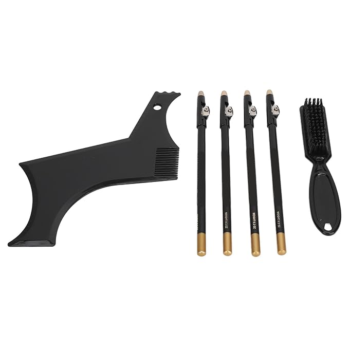 Beard Shaper, Beard Lineup Tool Beard Grooming Toolkit Includes Beard Shaping Stencil with 4 Barber Pencils for Home Use and Travel (Black)