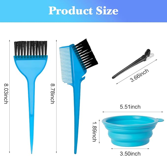 MOONMINI Hair Dye Color Brush and Bowl Set, Color Bowl Brushes Tool Mixing Bowl Kit Tint Comb for Hair Tint Dying Coloring Applicator (Blue)
