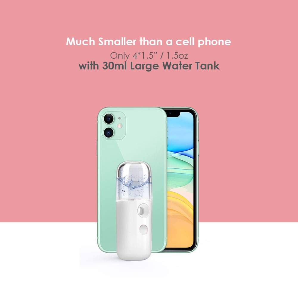 GIVERARE 2 Pack Nano Facial Steamer, Handy Mini Mister, USB Rechargeable Mist Sprayer, 30ml Visual Water Tank Moisturizing&Hydrating for Face, Skin Care, Eyelash Extensionss-White