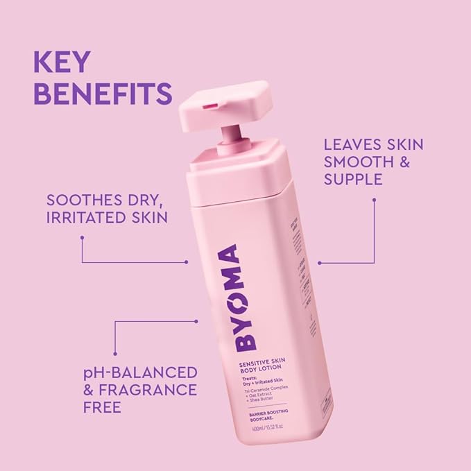 BYOMA Sensitive Body Lotion - For Dry, Irritated Skin - Fragrance-Free Moisturizer with Colloidal Oat & Shea Butter - Soothes & Relieves Itching - Skin Barrier Support - 13.52 fl oz