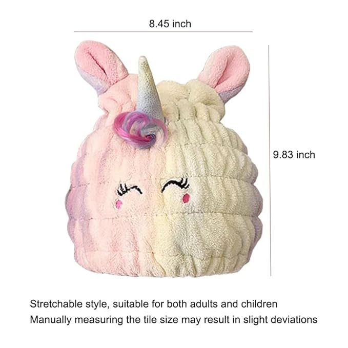 NAWPHEKI Animal Hair Drying Towel Cap for Kids, 2Pcs Cute Unicorn Microfiber Bath Dry Hair Wrap, Absorbent Quick Girls Boys Hair Drying Towel, Suck Water Hat Headscarf for Wet Hair