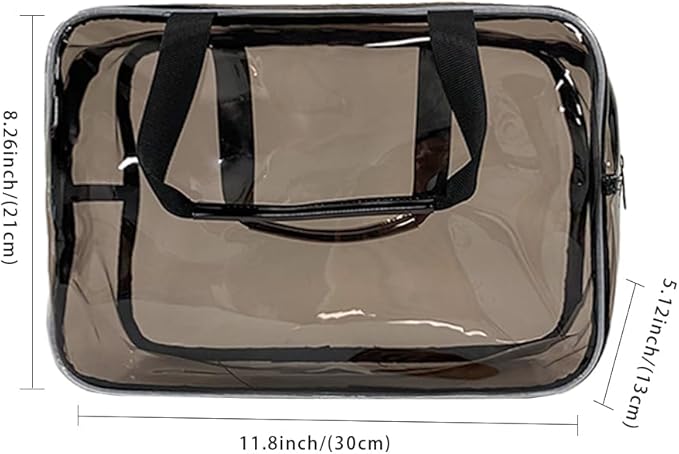 TotePrint PVC Black Pure Color Transparent Gift Pouch Wash Travel Makeup Cosmetic Bag with Handle for Travel Bathroom Toiletry Organizer (Black)