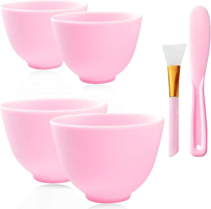 Bigwinyep 4Pcs Silicone Facial Mask Bowl DIY Face Mask Mixing Bowl for for Home Salon Spa Face Skin Applicator Bowl, Pink