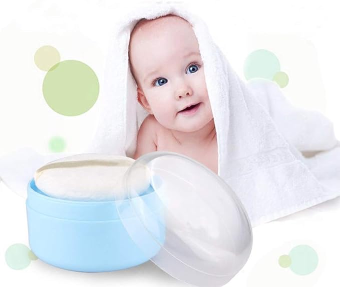Onwon After-Bath Puff Box Empty Body Powder Container Dispenser Case with Sifter and Powder Puffs for Home and Travel Use