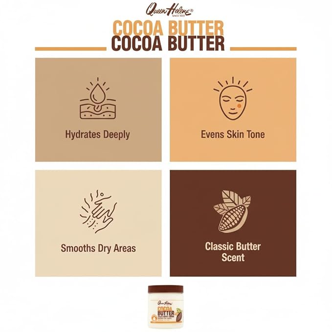 Queen Helene Cocoa Butter Face & Body Cream – Extra Rich Moisturizing Formula for Dry Skin | Softens, Smooths & Restores Radiance | 4.8 oz Jar