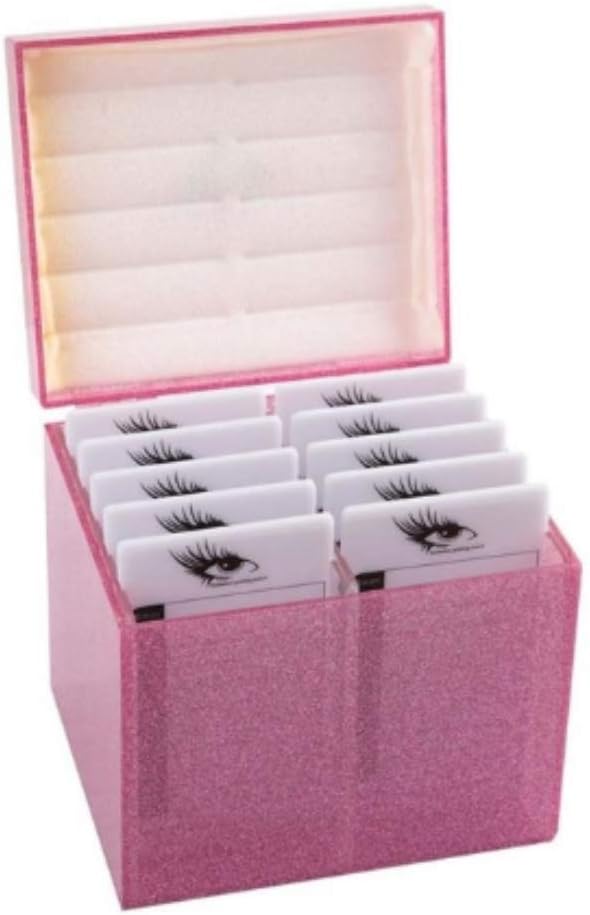 Sisiter 10 Layers Acrylic Eyelash Storage Box,Eyelash Holder Extension Tool,Makeup Organizer False Eyelashes Glue Pallet Holder, Grafting Eye lashes Close-Packed Display with 10 Pallets (pink)