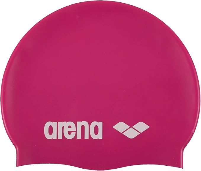 Arena Classic Unisex Soft Silicone Swim Cap for Women and Men, Intensive Training and Racing Comfortable Non-Slip Long Hair Swimming Hat, Fuchsia/White