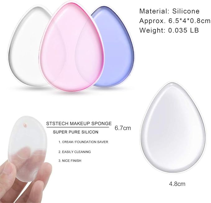 ZHome Washable Silicone Sponge Jelly Applicator for Cream Gel Foundation - Face Silisponge Cosmetic Beauty Makeup Tools Blender White 4PCS