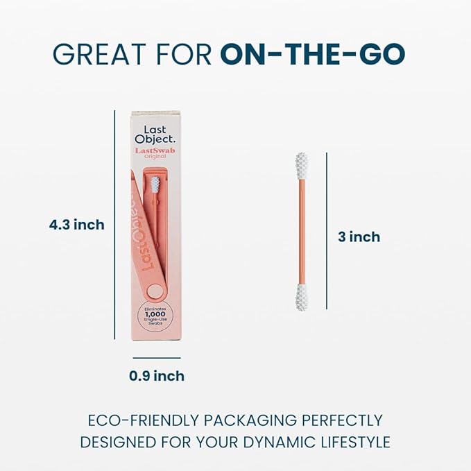 LastSwab® Reusable Cotton Swabs & Reusable Q-Tips - Washable Silicone Ear Swabs, Ear Cleaner & Wax Removal Tool - Eco-Friendly Zero Waste Single-Use Qtips Alternative - Travel Case Holder - Peach