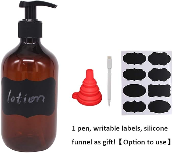 zmybcpack 4 Pack 16 OZ Amber Plastic Pump Lotion Bottles Dispenser