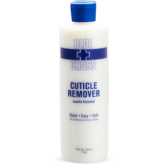 Cuticle Remover & Softener Liquid for Nails – Blue Cross Professional Nail Care with Lanolin, Hydrating Treatment for Dry Cuticles & Hangnails, Made in USA, 16oz