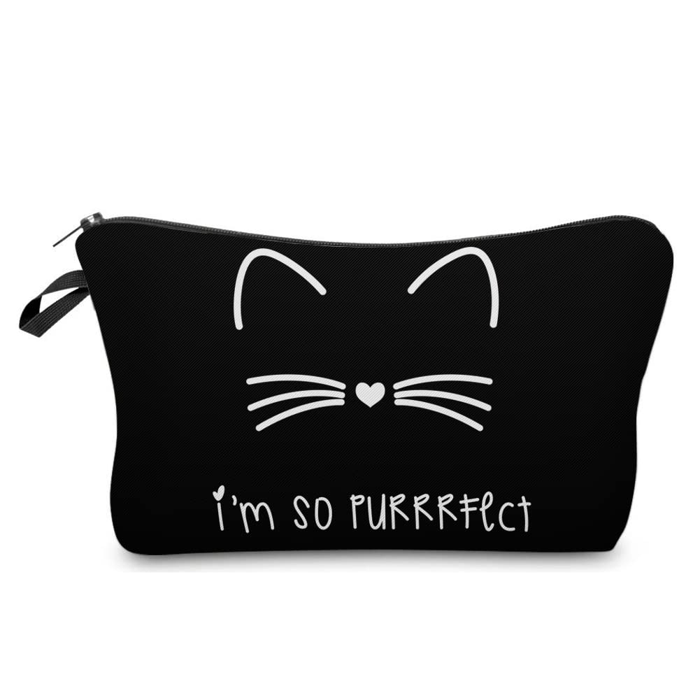 Deanfun Makeup Case Small, Cosmetic Zipper Bag Waterproof for Purse Mini, Women Cute Traveling Accessories Pouch for Ladies Thanksgiving (I'm so Perfect Cat D2-51294)