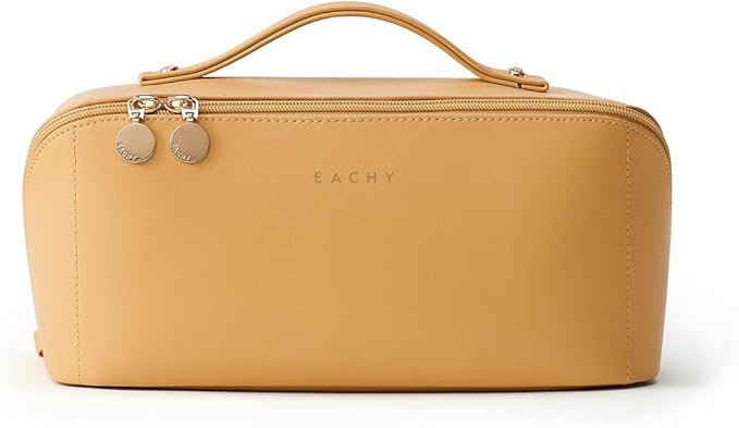 EACHY Travel Makeup Bag,Large Capacity Cosmetic Bags for Women,Portable Pouch Open Flat Toiletry Bag Make up Organizer with Divider and Handle