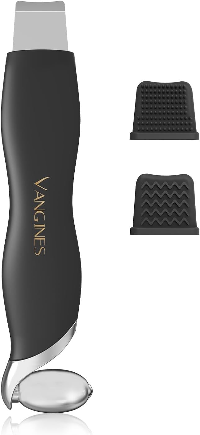 Vangines Blackhead Remover Tool with Ice Roller, Stainless Steel Face Scraper, Skin Scrubber Face Spatula for Deep Cleansing, 3-in-1 Skin Care Tool with 2 Silicone Brush Heads (Charcoal Black)