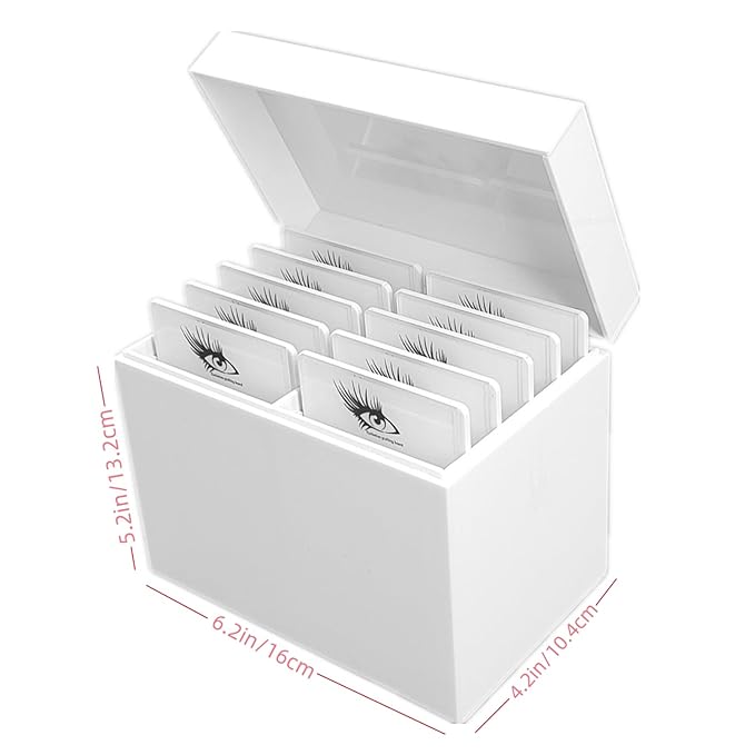 LIXIMMAZN 10 Layers Acrylic Eyelash Storage Box,Eyelash Holder Extension Tool,Makeup Organizer False Eyelashes Glue Pallet Holder, Grafting Eye lashes Close-Packed Display with 10 Pallets (White)