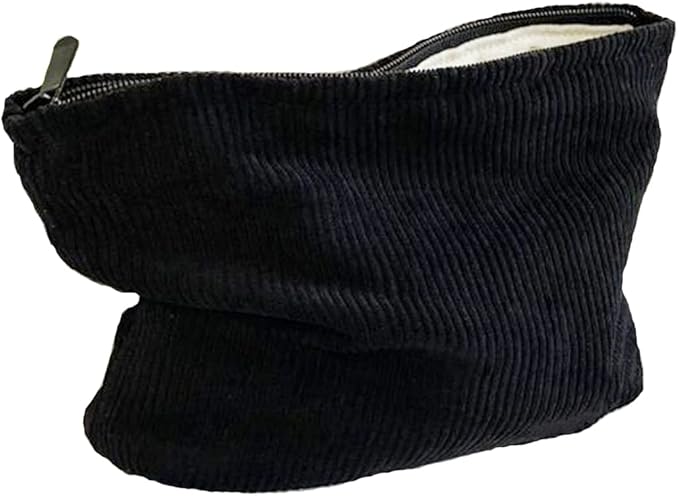 SxoSyo Corduroy Makeup Bags, Cosmetic Pouch for Purse, Black