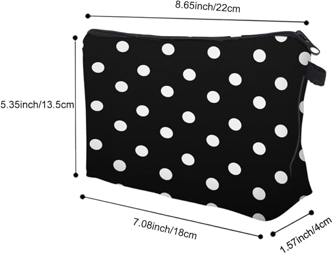 Loomifang Small Makeup Bag Cosmetic Bag for Women, Pretty Design Organizer Case with Zipper Closure, Lightweight and Water-Resistant Make Up Bag - 8.65"x 5.35" x 7.08"（Polka Dot）