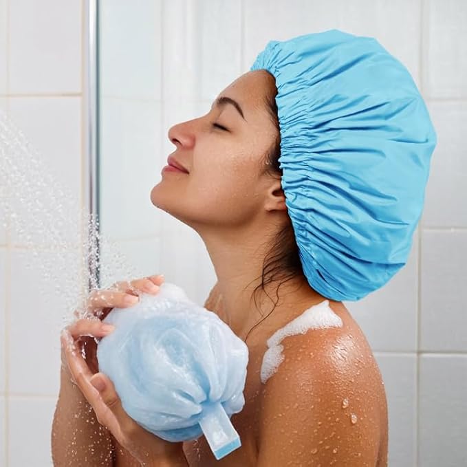 Edoneery Reusable Shower Caps for Women, Waterproof Long Hair Bonnet