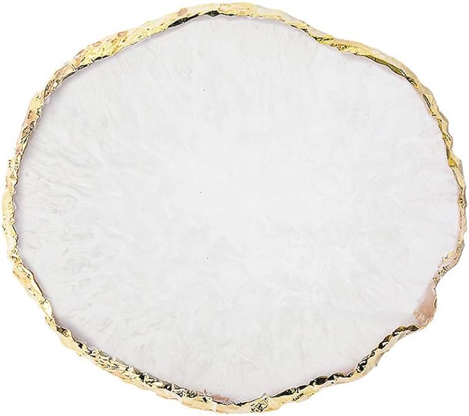JASSINS Resin Nail Art Palette,Nail Art Painting Mixed Color Palette Gold Edge Nail Gel Color Makeup Display Board (White)