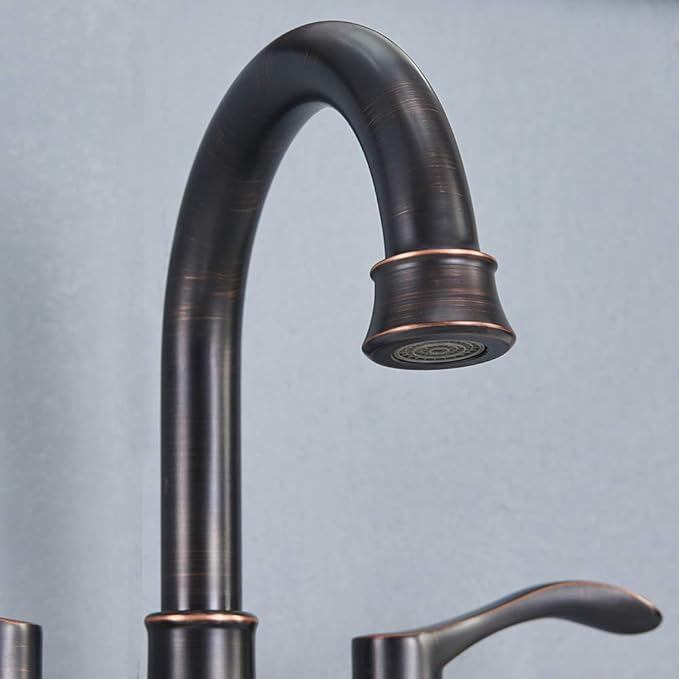 Lead-Free Antique 2 Handle Oil Rubbed Bronze Bathroom Sink Faucet, 360° Swivel High-Arc Spout 4-Inch Centerset Lavatory Vanity Faucets Set with Drain & Water Hoses, VABM10003H