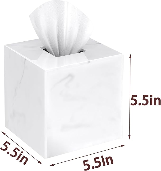 SILUT Stylish Tissue Box Cover Square, Marble Texture Tissue Box Holder, Decorative Tissue Holder for Bathroom, Kitchen, Vanity, Modern Tissues Organizer for Home, Hotel