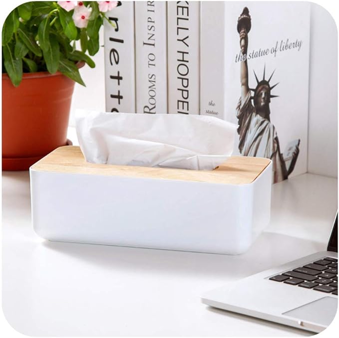 Pojah Wooden Rectangular Tissue Box Holder for Storage on Bathroom Vanity, Countertop, Bedroom Dresser (Medium, 10.2x5.1x3.3 inch)